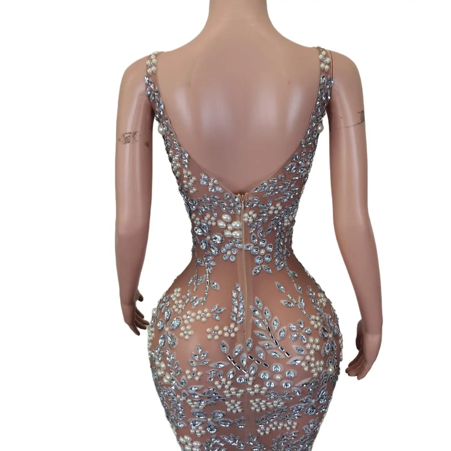 Rhinestone Sleeveless Sheer Floor Length Dress