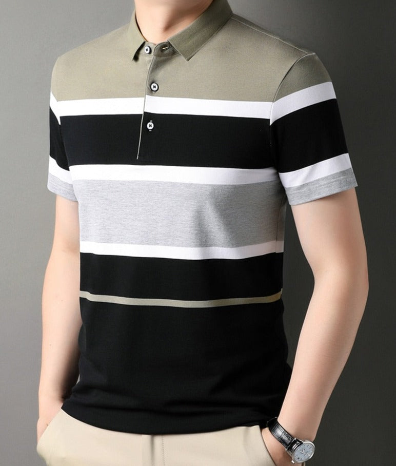 Quarter Striped Short Sleeve Collar Shirts