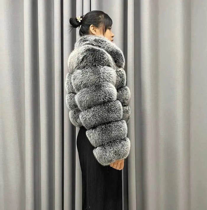 Pattern Real Fox Fur Coats Cropped