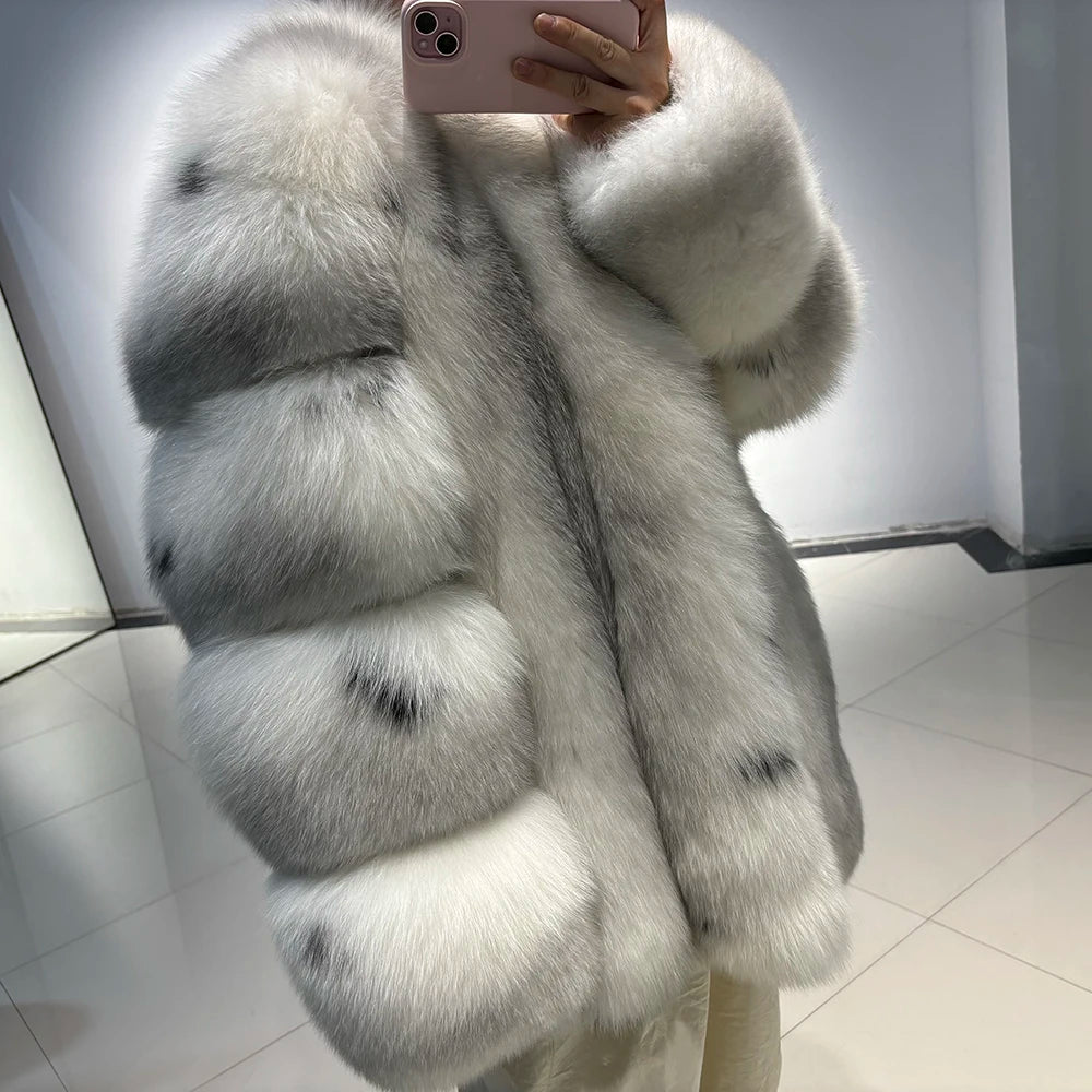 White Spotted Real Fox Fur Coats