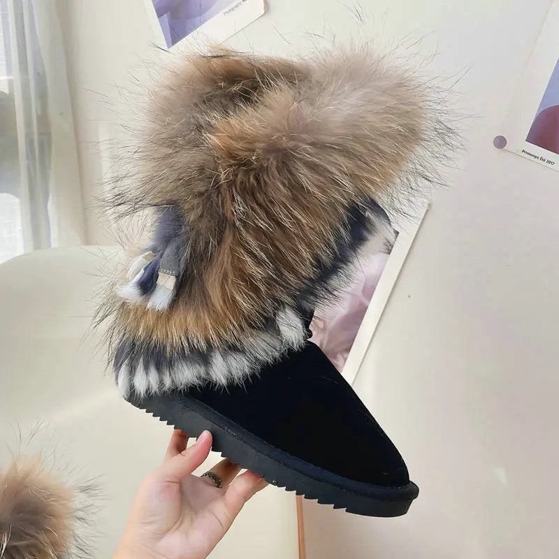 Genuine Leather Snow Boots Real Fur