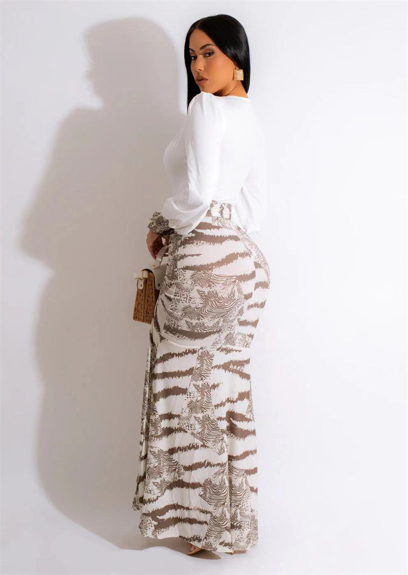 Zebra Deep V Loose Sleeve Maxi Dresses