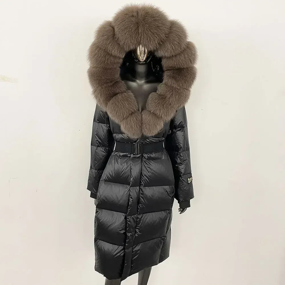 Real Fur Hooded X-long Duck Down Puffer Coats