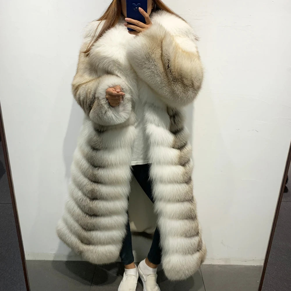 Pattern Real Fox Fur Coats X-Long Big Collar