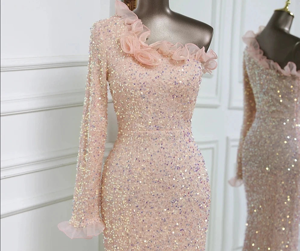 Sequins One Sleeve Lace Floor-Length Dresses