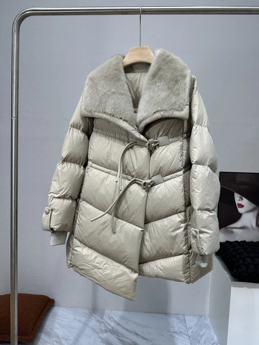 Goose Down Real Mink Fur Collar Puffer Coats
