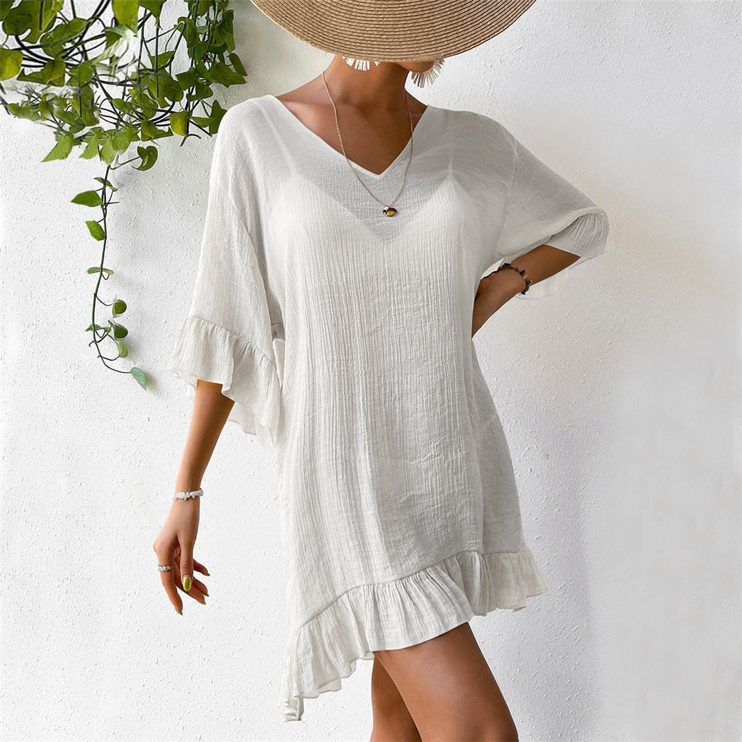 Butterfly Back Ruffled Half Sleeve Tunic Beach Cover Ups