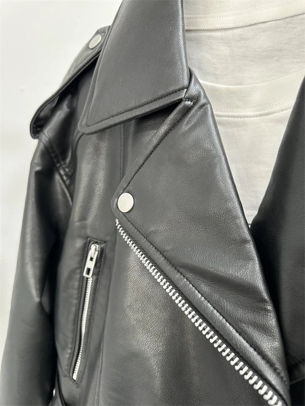 Short Moto PU Leather Jackets with Belt