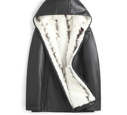 Genuine Leather Jacket Real White Mink Fur Liner