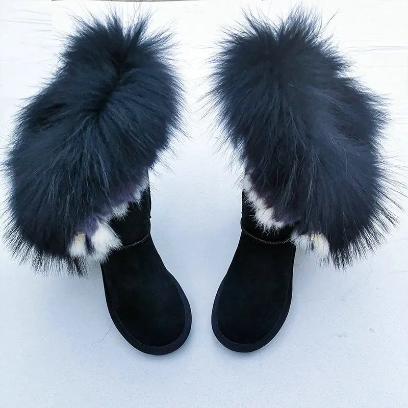 Genuine Leather Snow Boots Real Fur