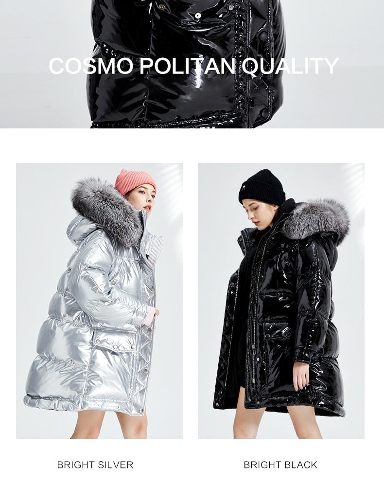 Glossy Duck Down Waterproof Big Puffer Coats Real Fur Parkas