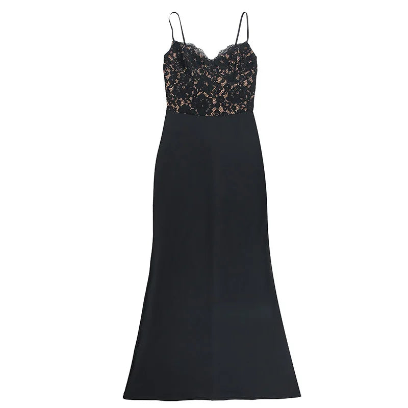 Lace Spaghetti Strap Sleeveless Maxi Dress