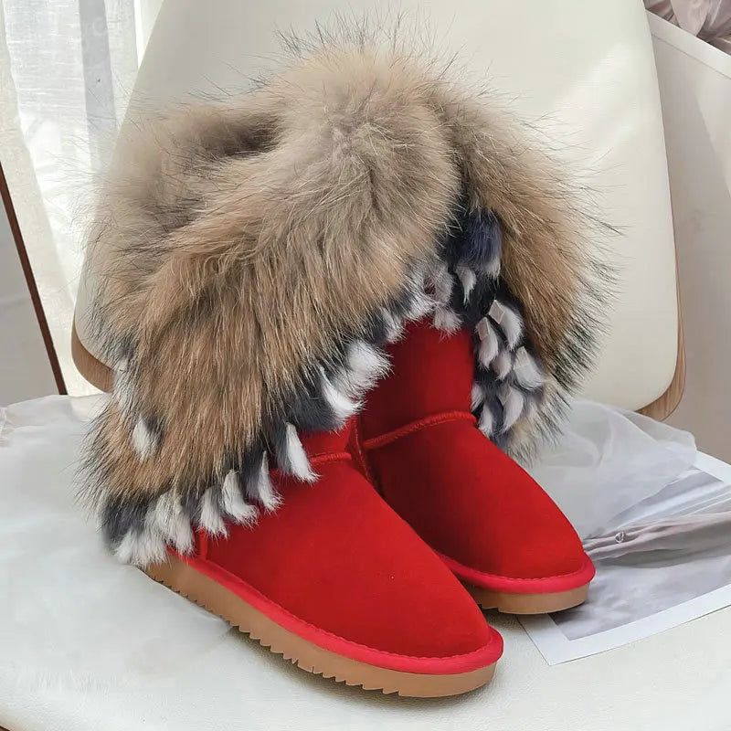 Genuine Leather Snow Boots Real Fur