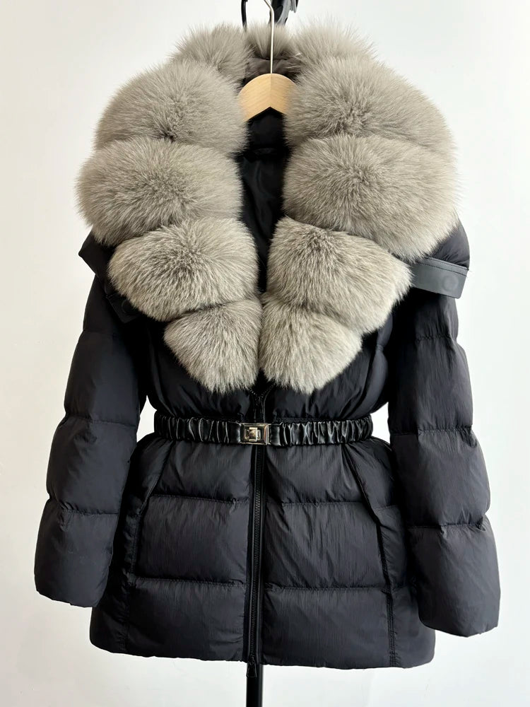 Real Fur Hood Mid Length Puffer Coats