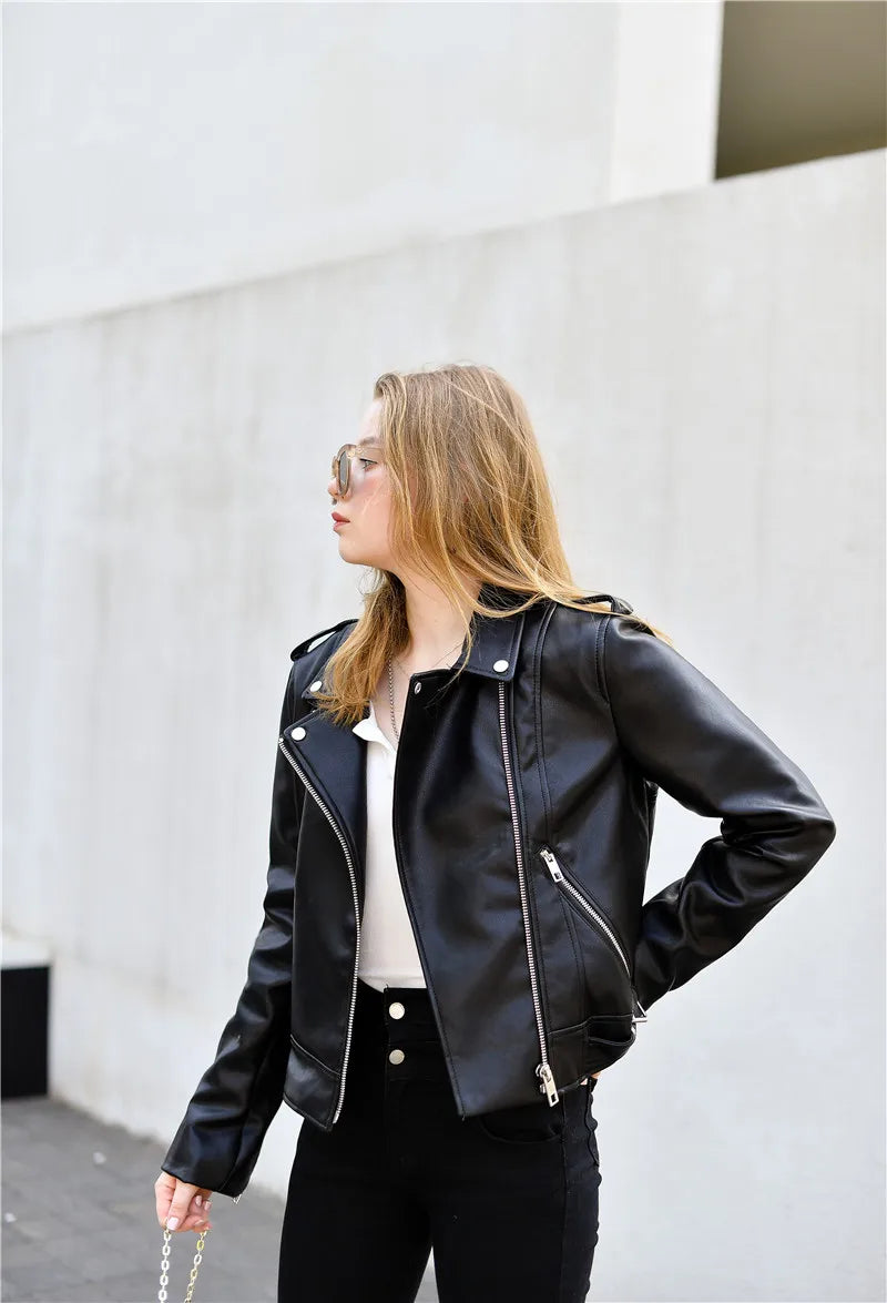 Moto PU Leather Jackets with Belt