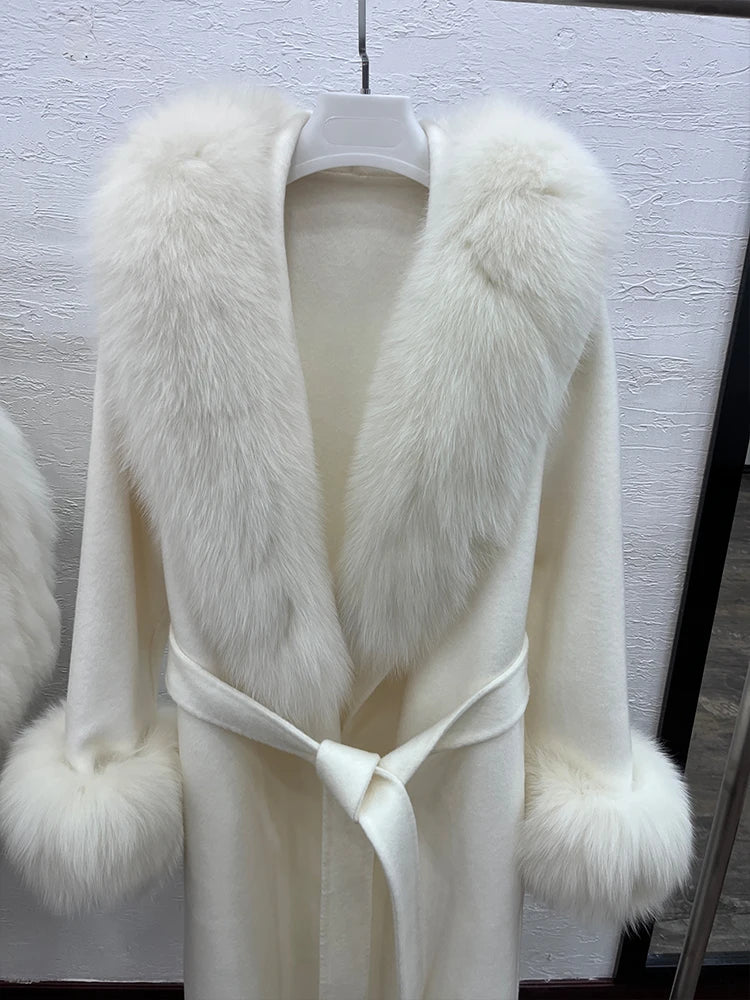 Long Cashmere Wool Coats Real Fur Collar & Cuffs