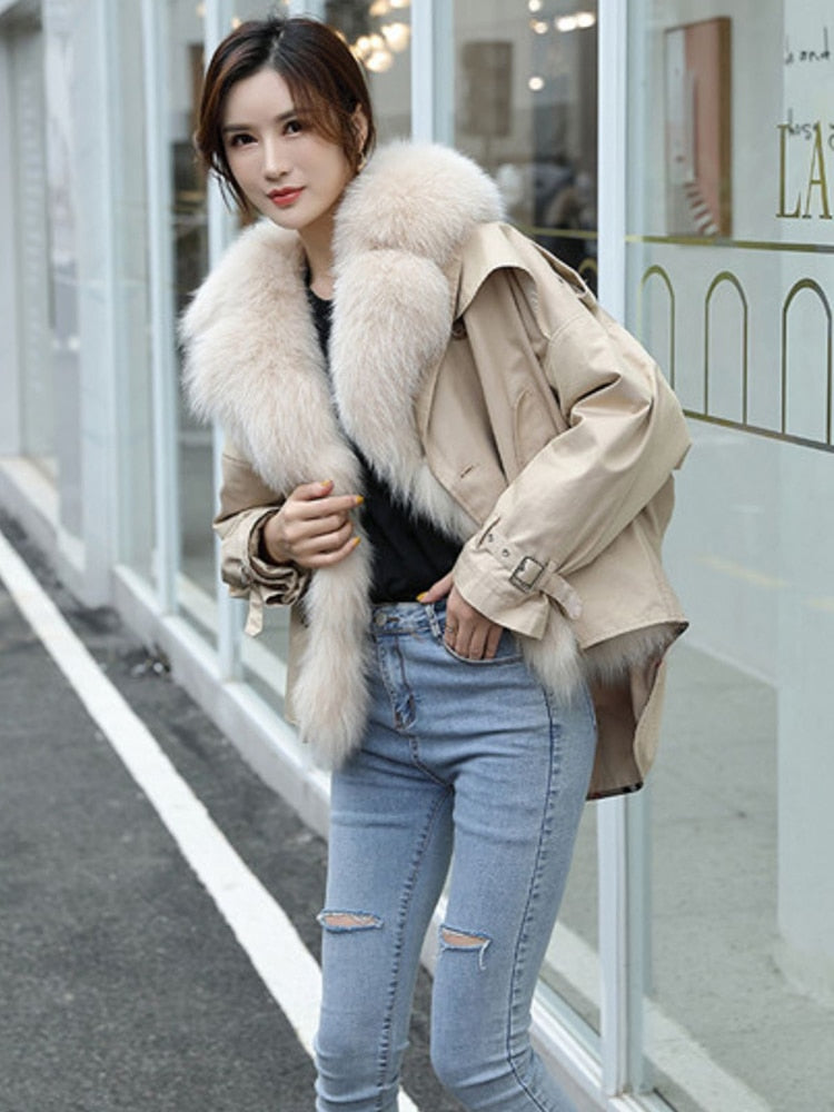 Real Fur Collar & Rabbit Fur Lining Oversize Coats