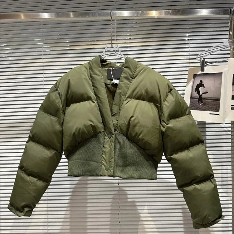 Deep V Cotton Puffer Jackets