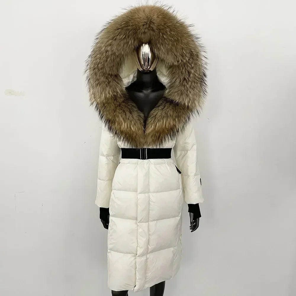 Real Fur Hooded X-long Duck Down Puffer Coats