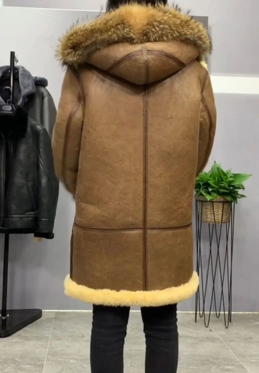 Genuine Leather Real Shearling Long Fur Coats