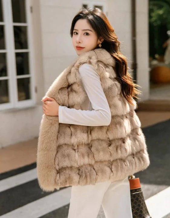 Real Natural Fox Fur Vest  (Plus Sizes)