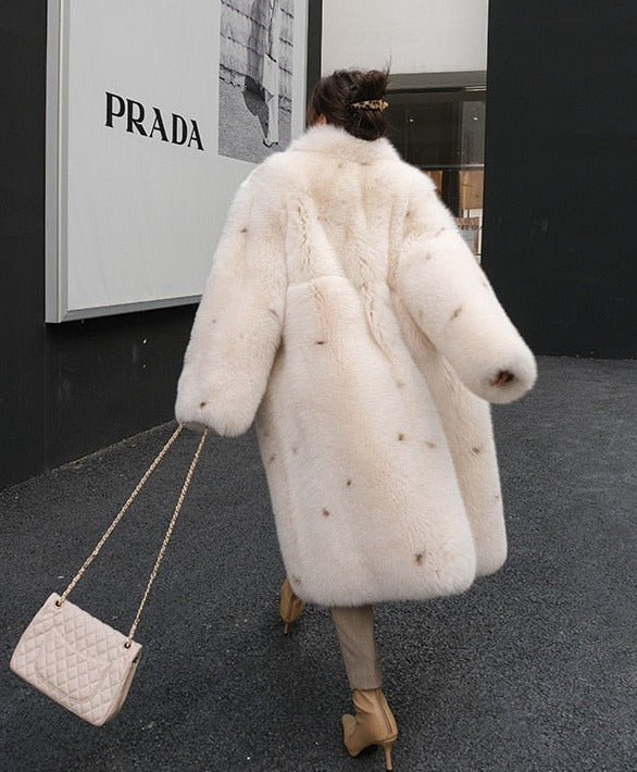 Luxury Polka Dot Real Fox Fur Long Coats