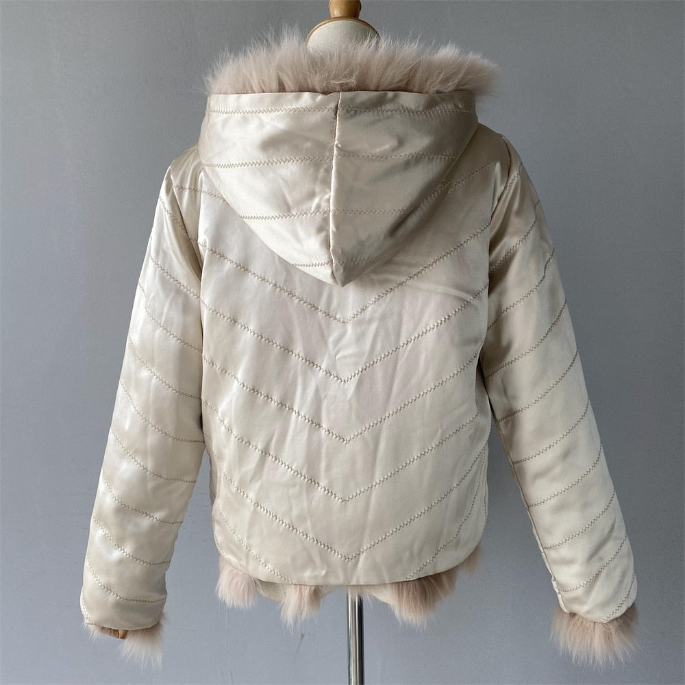 Reversible Real Fur Coats Silk Liner Hooded