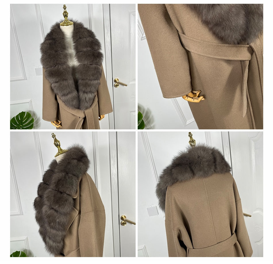 Long Cashmere Real Fur Collar & Cuffs