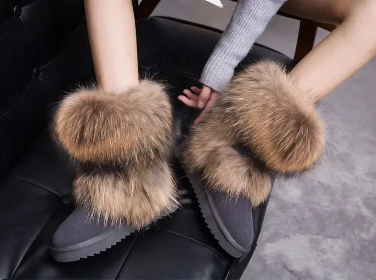 Waterproof Genuine Leather Snow Boots Real Fur Boots