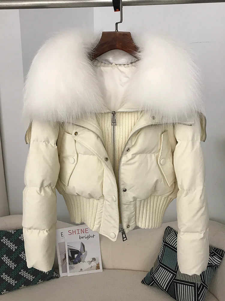 Real Fur Collar Duck Down Short Jackets