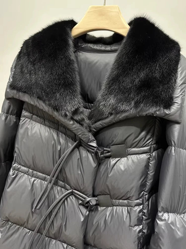 Goose Down Real Mink Fur Collar Puffer Coats