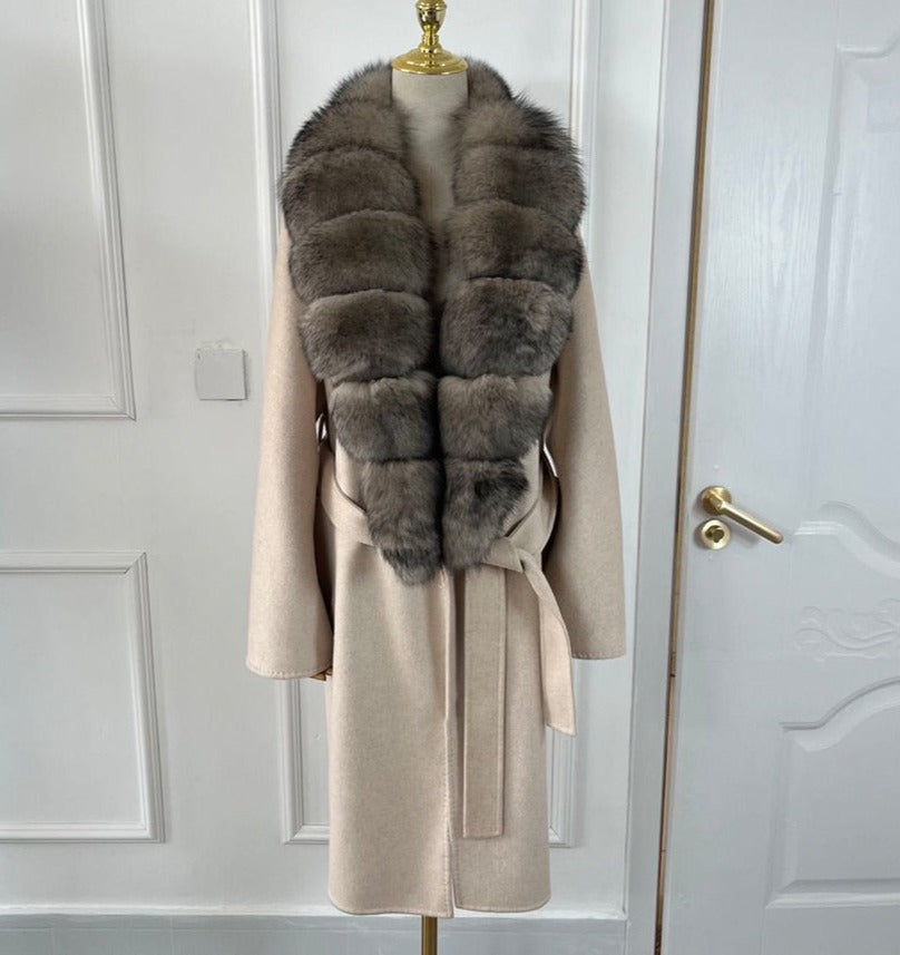 Long Cashmere Big Real Fur Collar