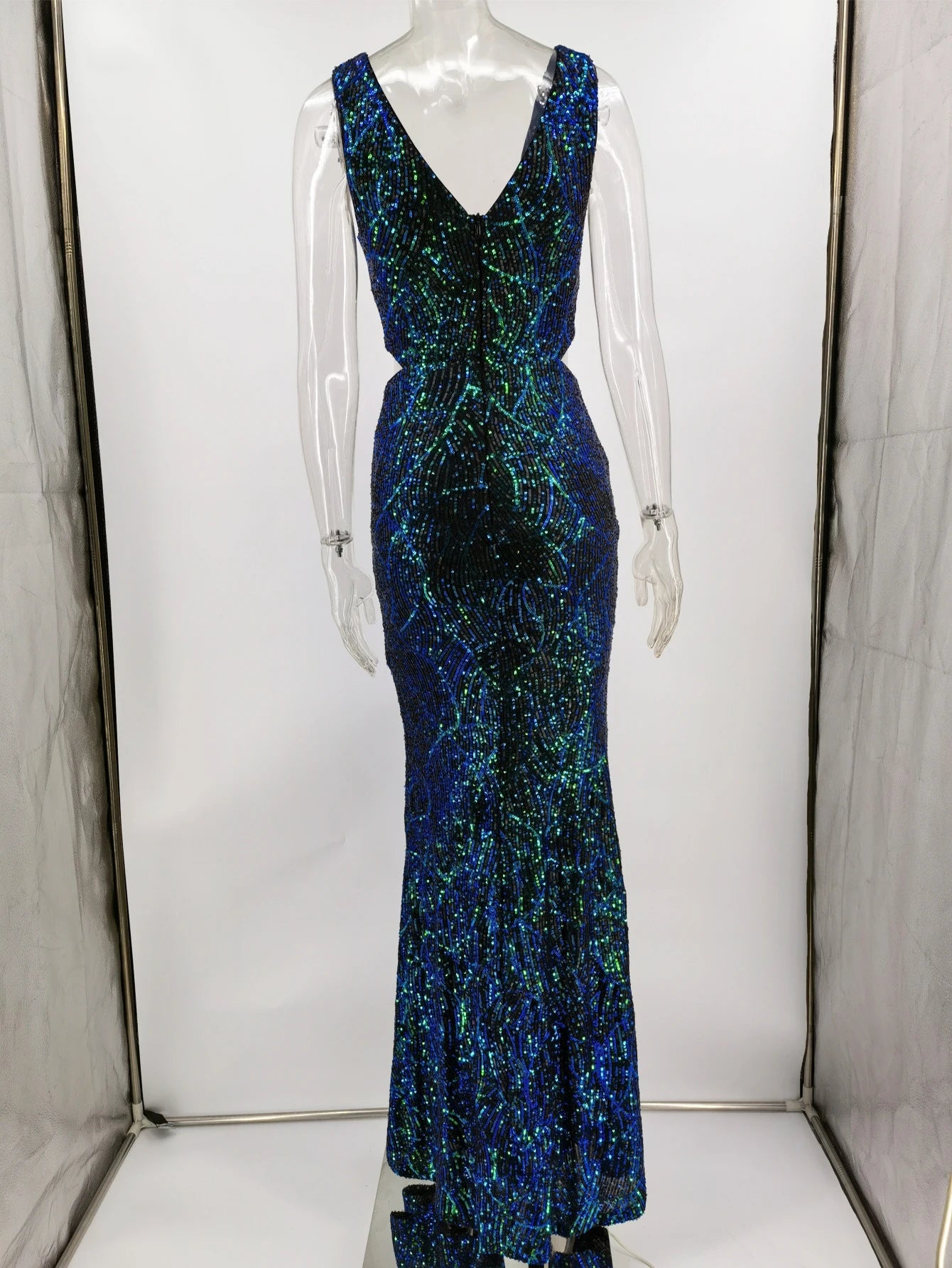 Sequin Hollow Side Sleeveless Maxi Dresses