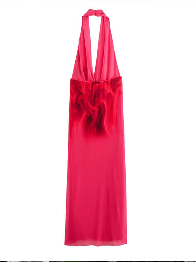 Halter Open V Backless Maxi Dresses