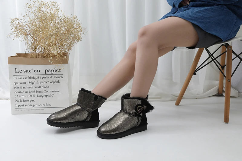 Genuine Leather Real Fur Ankle Boots