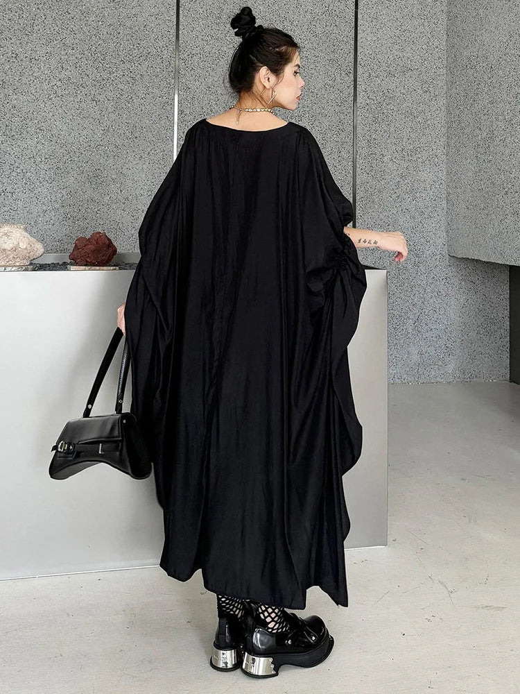 Black Pleated Irregular Loose Oversized Long Dress