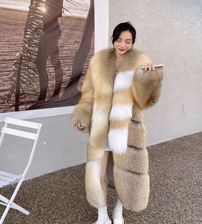 Long Thick Collar Real Fox Fur X-Long Coats