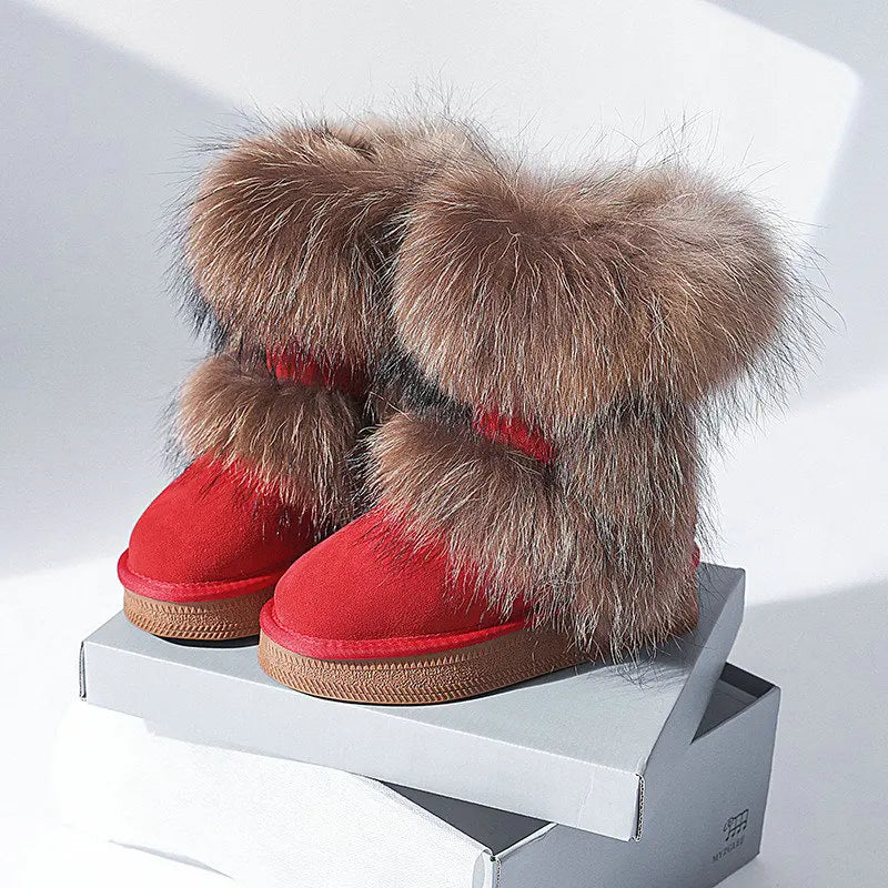 Genuine Leather Waterproof Snow Boots Real Fur