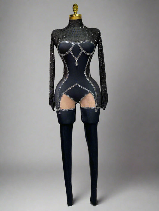 Rhinestone Web Mesh Jumpsuits