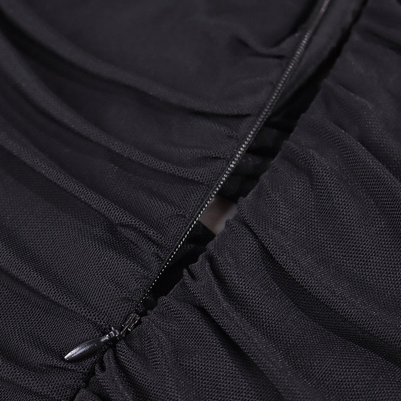 Mesh Sleeve Hollow Ruched Mini Dresses