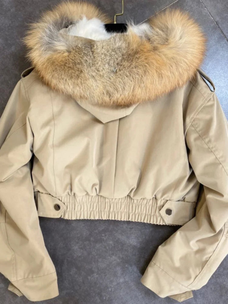 Real Fur Collar & Liner Multi Pocket Crop Coats