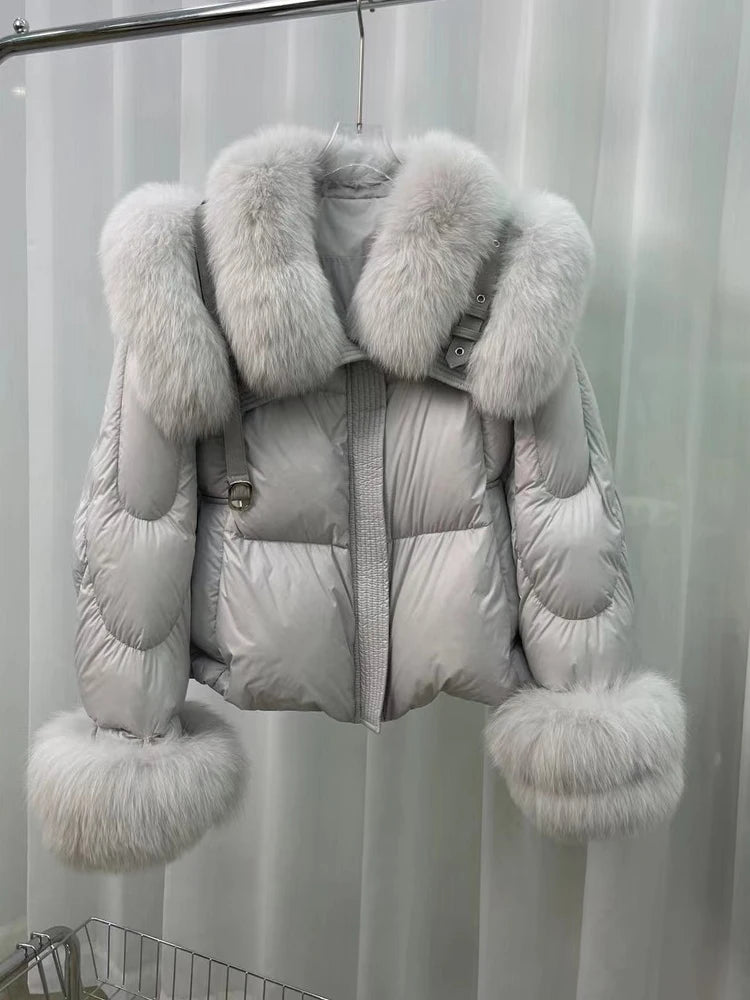 Goose Down Puffer Jackets Real Fur Collar & Cuffs