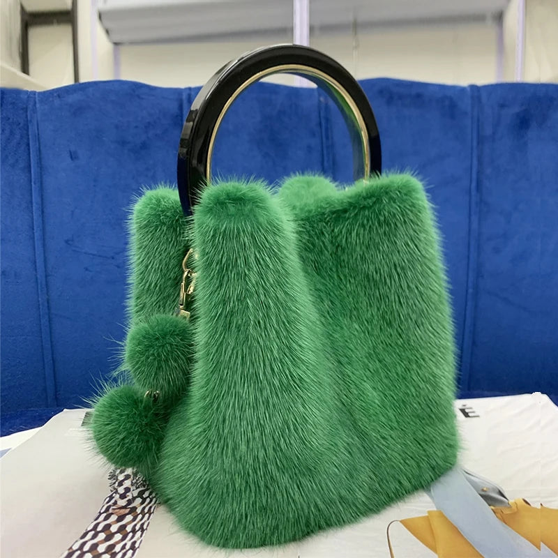 Luxury Real Mink Fur Handbag Purses