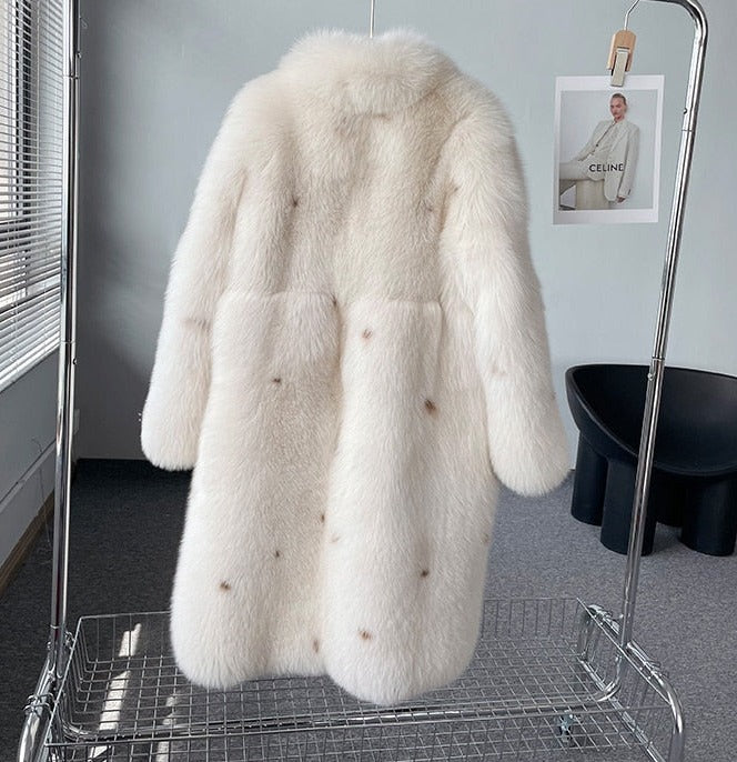 Luxury Polka Dot Real Fox Fur Long Coats