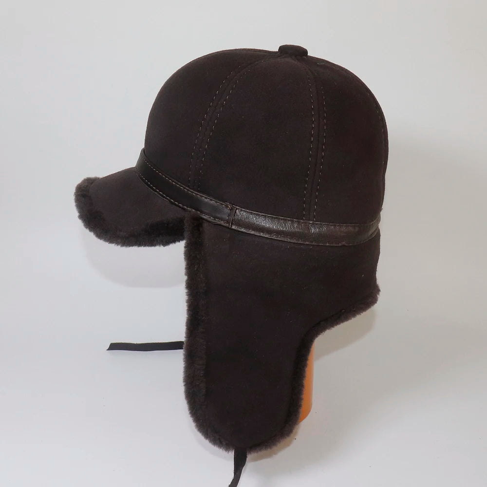 Genuine Leather Shearling Earflaps Bomber Hats