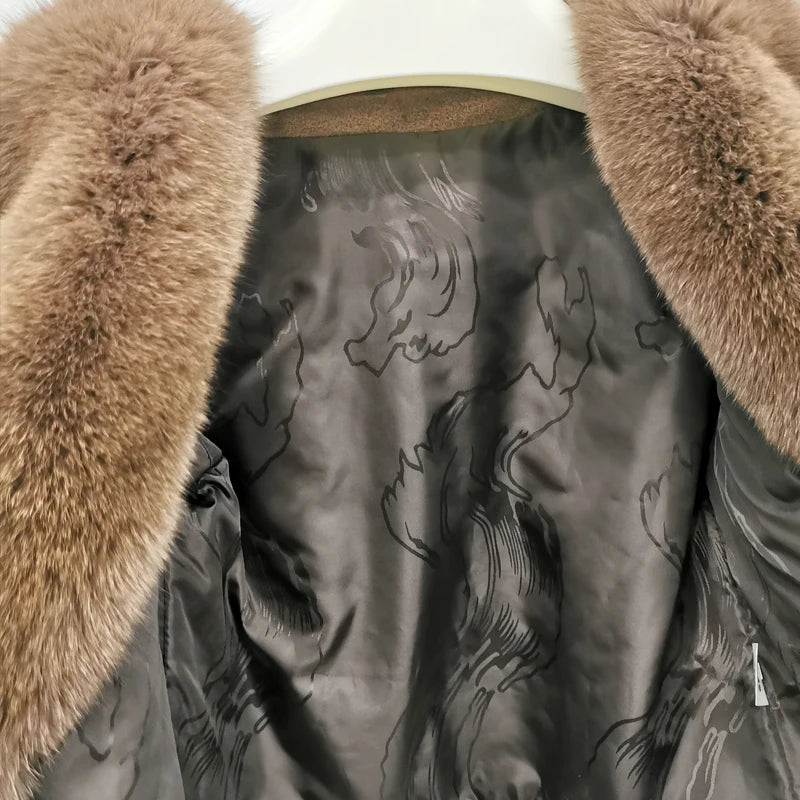 Short Fluffy Natural  Big Collar Fox Fur Coats