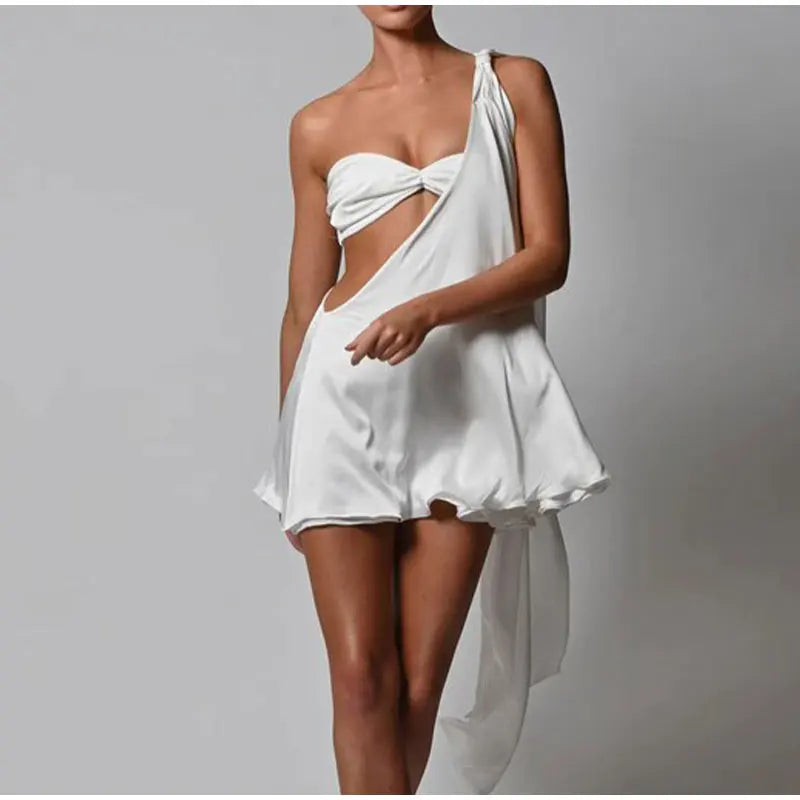 One Shoulder Hollow Out Strapless Mini Dresses