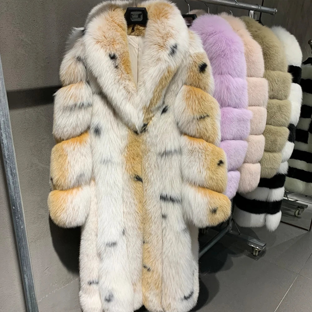 Dotted Long Real Fox Fur Coats