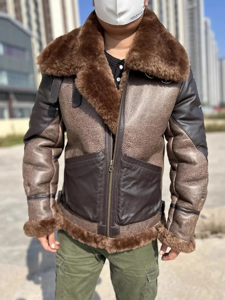 Genuine Leather Coat Real Fur Shearling Pilot B3