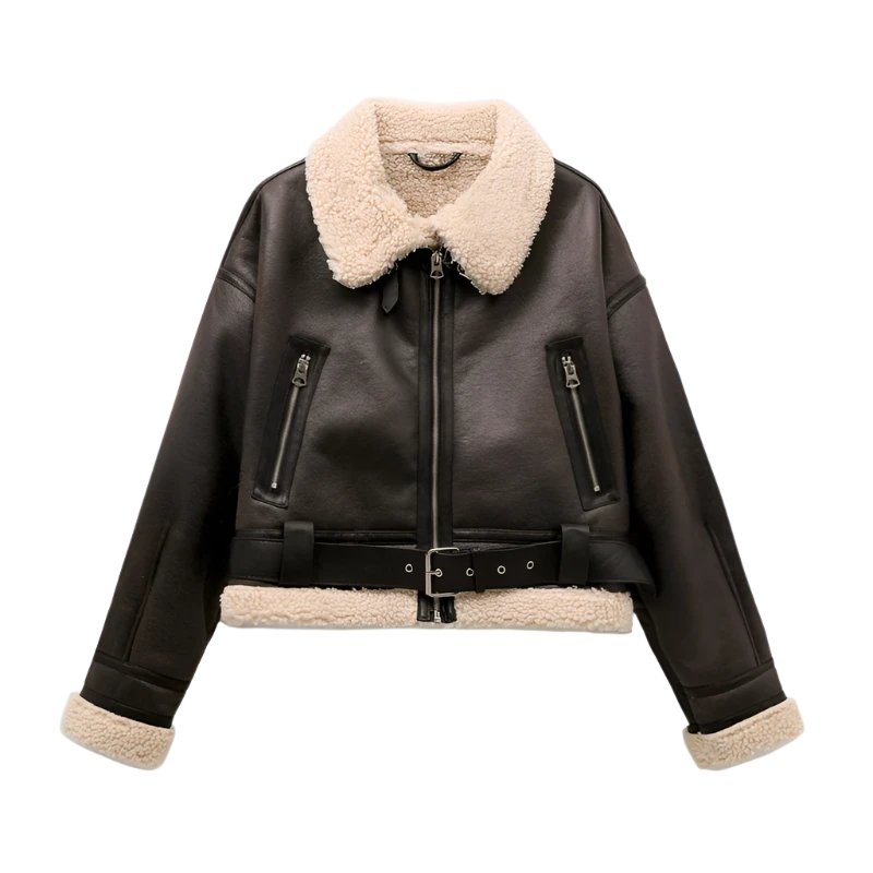 PU Leather Jackets Faux Fur Lining